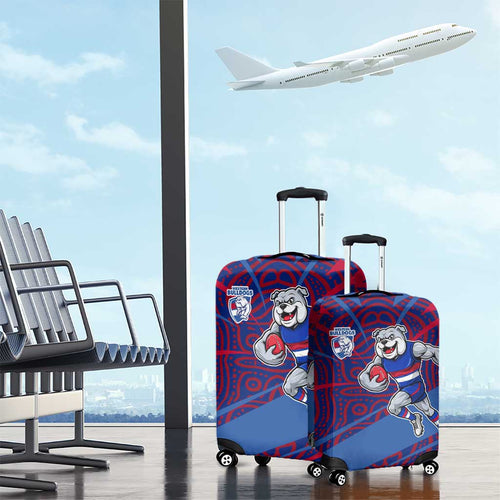 Western Bulldogs Australian Football Luggage Cover Tough Bulldog Mascot Art With Indigenous Pattern Art