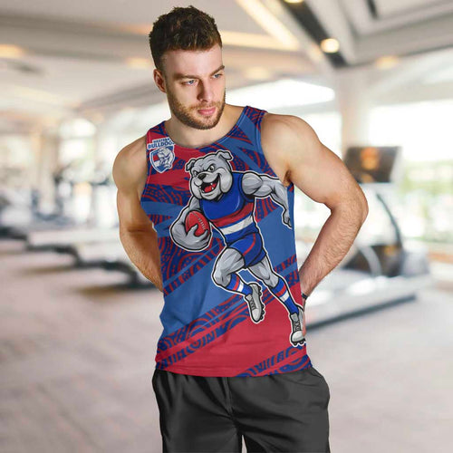 Western Bulldogs Australian Football Men Tank Top Tough Bulldog Mascot Art With Indigenous Pattern Art