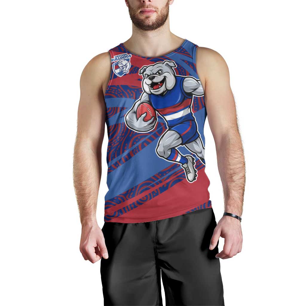 Western Bulldogs Australian Football Men Tank Top Tough Bulldog Mascot Art With Indigenous Pattern Art