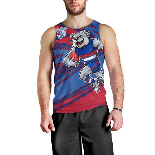 Western Bulldogs Australian Football Men Tank Top Tough Bulldog Mascot Art With Indigenous Pattern Art