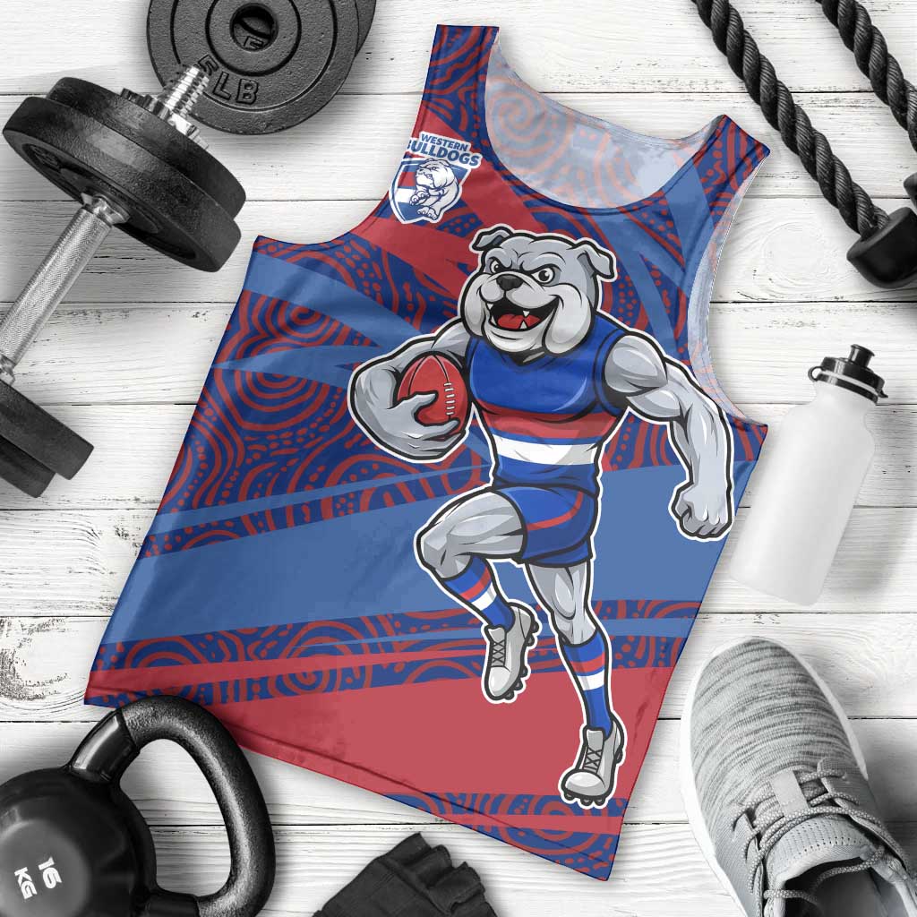 Western Bulldogs Australian Football Men Tank Top Tough Bulldog Mascot Art With Indigenous Pattern Art