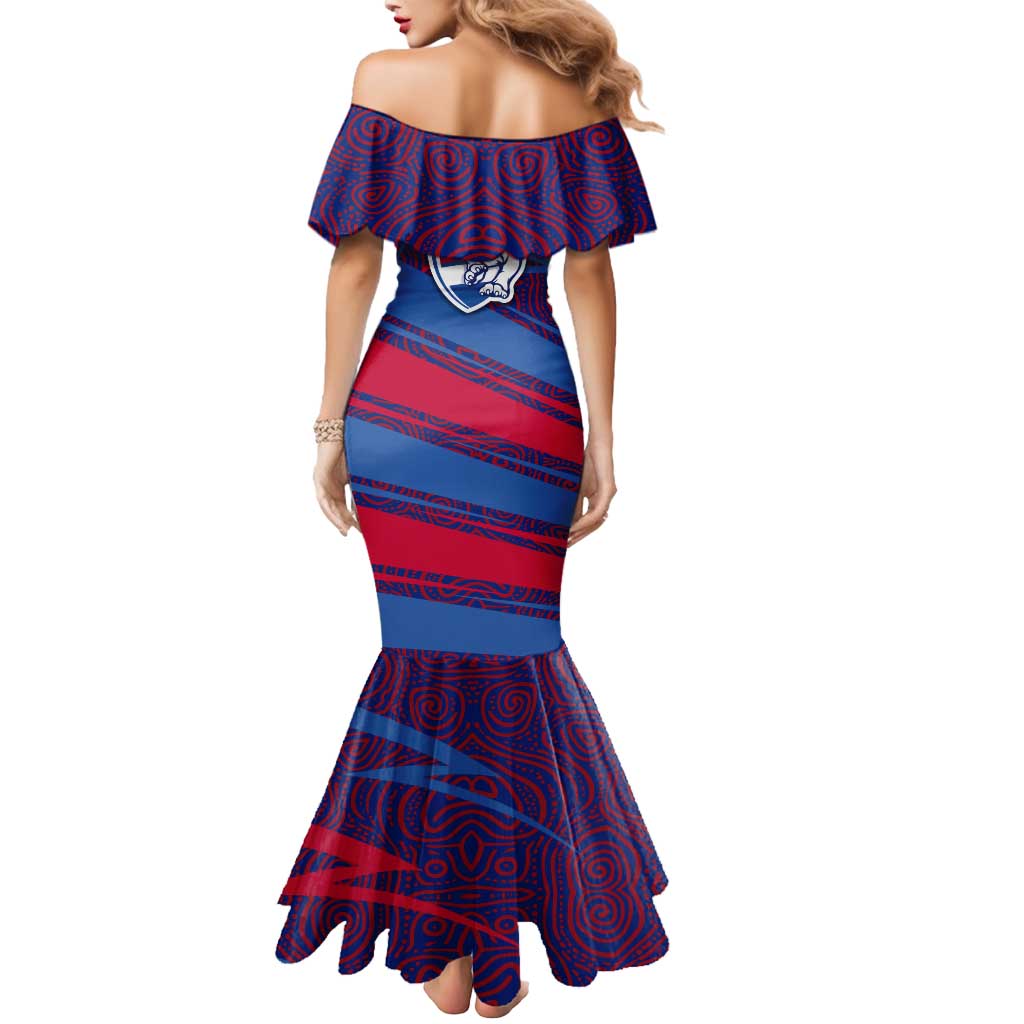 Western Bulldogs Australian Football Mermaid Dress Tough Bulldog Mascot Art With Indigenous Pattern Art
