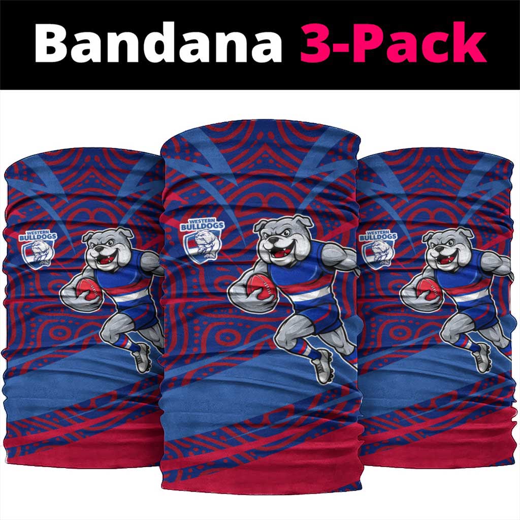 Western Bulldogs Australian Football Neck Gaiter Tough Bulldog Mascot Art With Indigenous Pattern Art