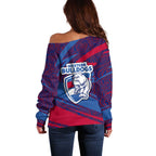 Western Bulldogs Australian Football Off Shoulder Sweater Tough Bulldog Mascot Art With Indigenous Pattern Art