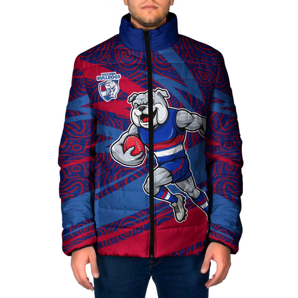 Western Bulldogs Australian Football Padded Jacket Tough Bulldog Mascot Art With Indigenous Pattern Art