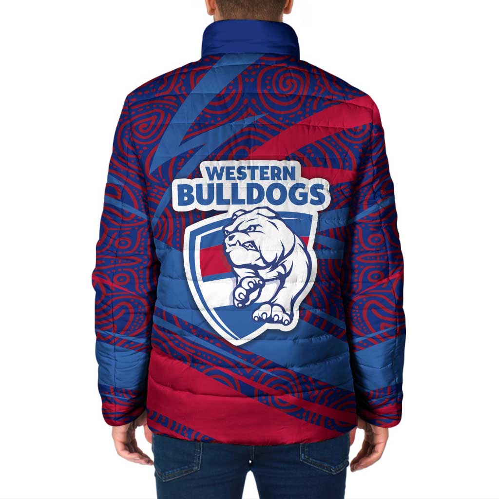 Western Bulldogs Australian Football Padded Jacket Tough Bulldog Mascot Art With Indigenous Pattern Art