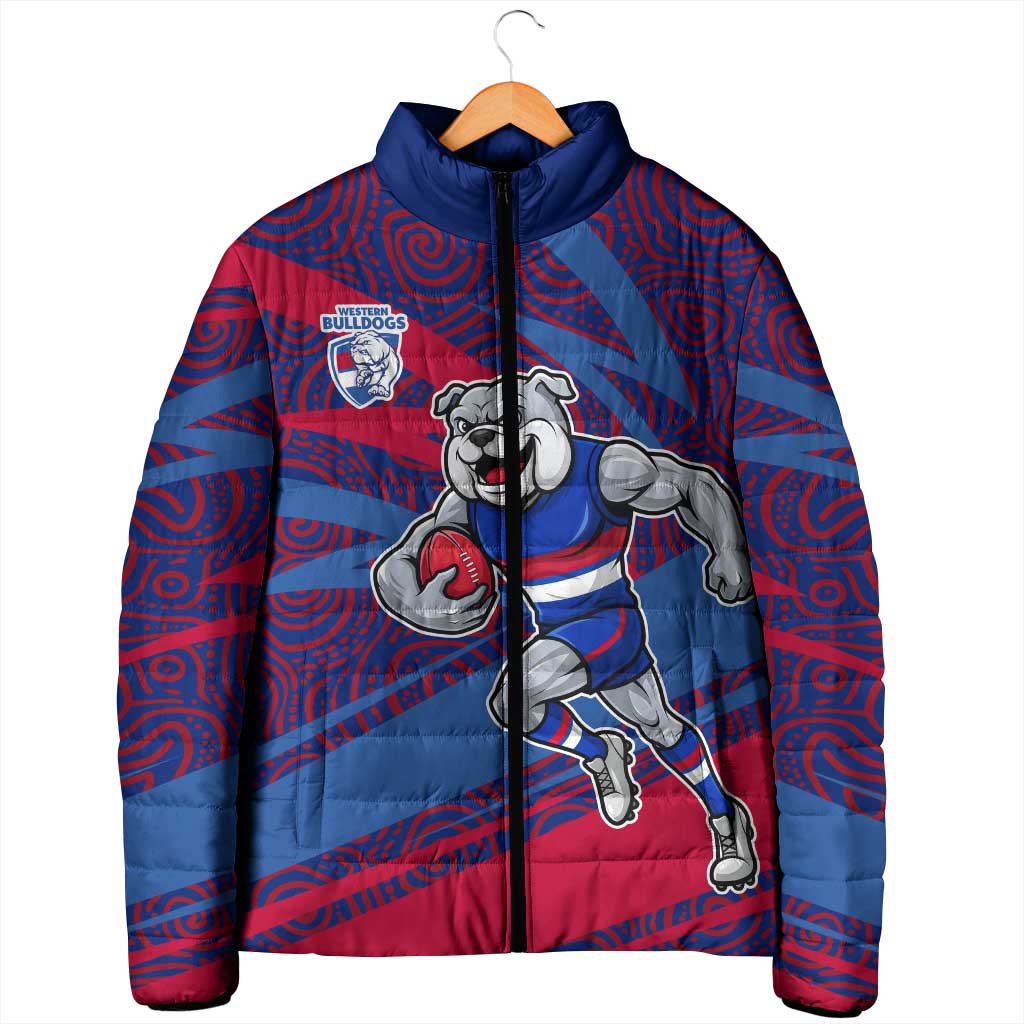 Western Bulldogs Australian Football Padded Jacket Tough Bulldog Mascot Art With Indigenous Pattern Art