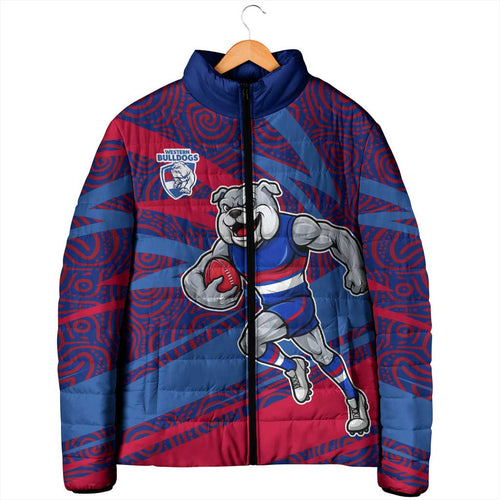 Western Bulldogs Australian Football Padded Jacket Tough Bulldog Mascot Art With Indigenous Pattern Art