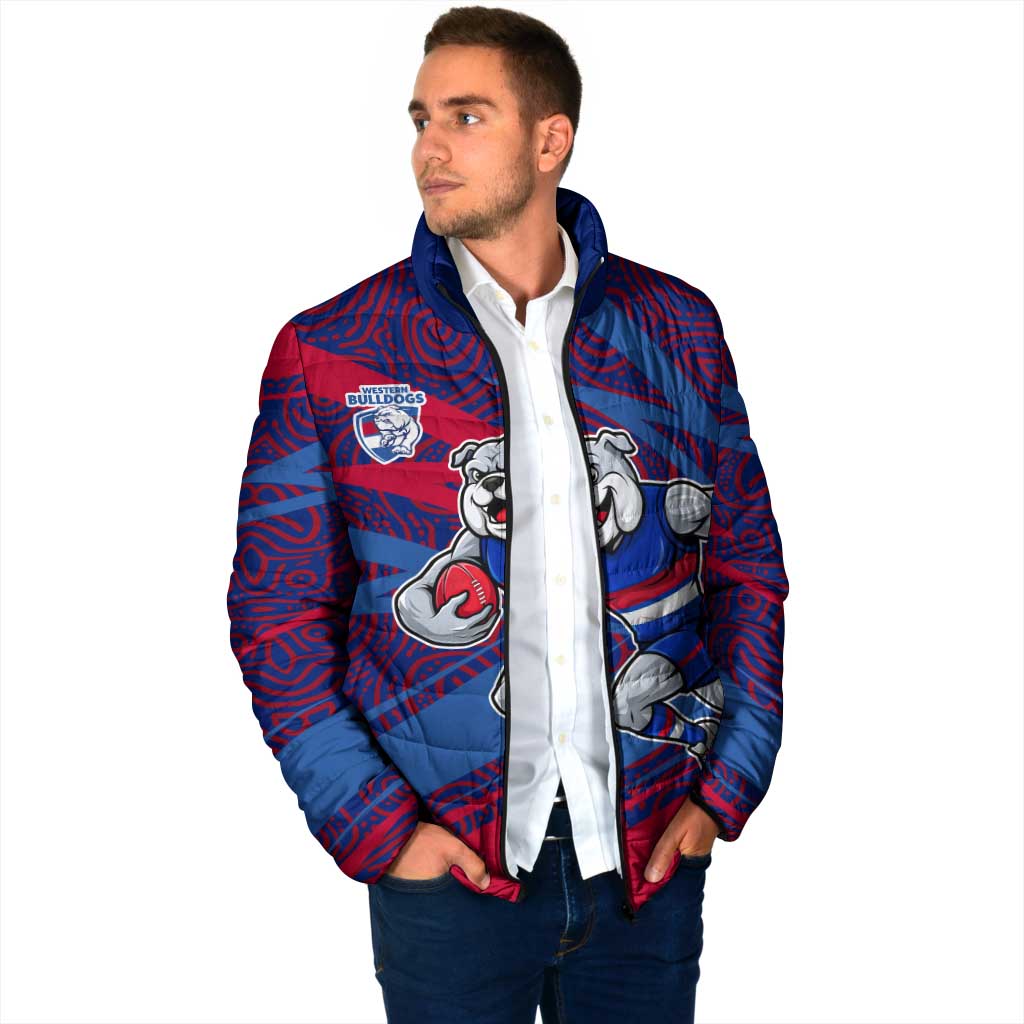 Western Bulldogs Australian Football Padded Jacket Tough Bulldog Mascot Art With Indigenous Pattern Art