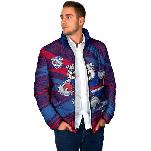 Western Bulldogs Australian Football Padded Jacket Tough Bulldog Mascot Art With Indigenous Pattern Art