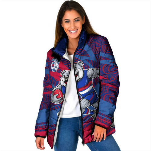 Western Bulldogs Australian Football Padded Jacket Tough Bulldog Mascot Art With Indigenous Pattern Art