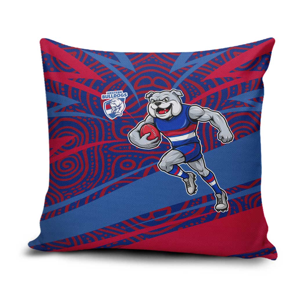 Western Bulldogs Australian Football Pillow Cover Tough Bulldog Mascot Art With Indigenous Pattern Art