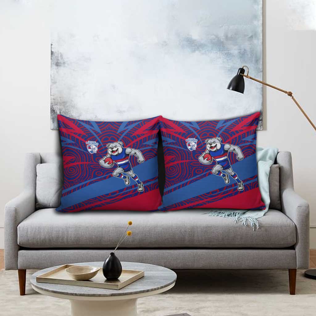 Western Bulldogs Australian Football Pillow Cover Tough Bulldog Mascot Art With Indigenous Pattern Art