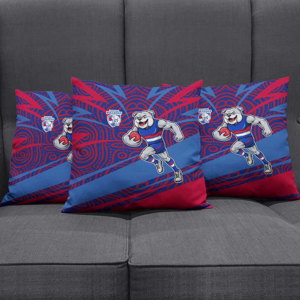 Western Bulldogs Australian Football Pillow Cover Tough Bulldog Mascot Art With Indigenous Pattern Art
