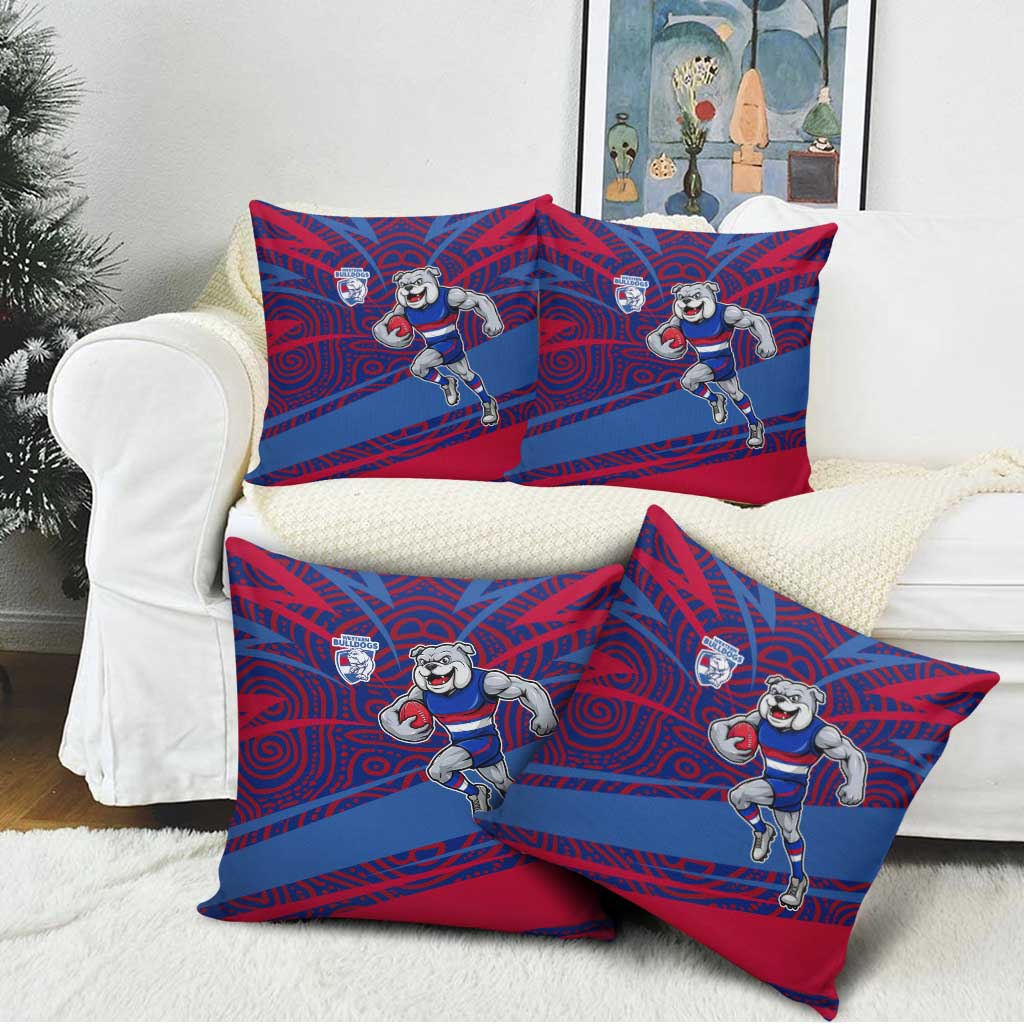 Western Bulldogs Australian Football Pillow Cover Tough Bulldog Mascot Art With Indigenous Pattern Art