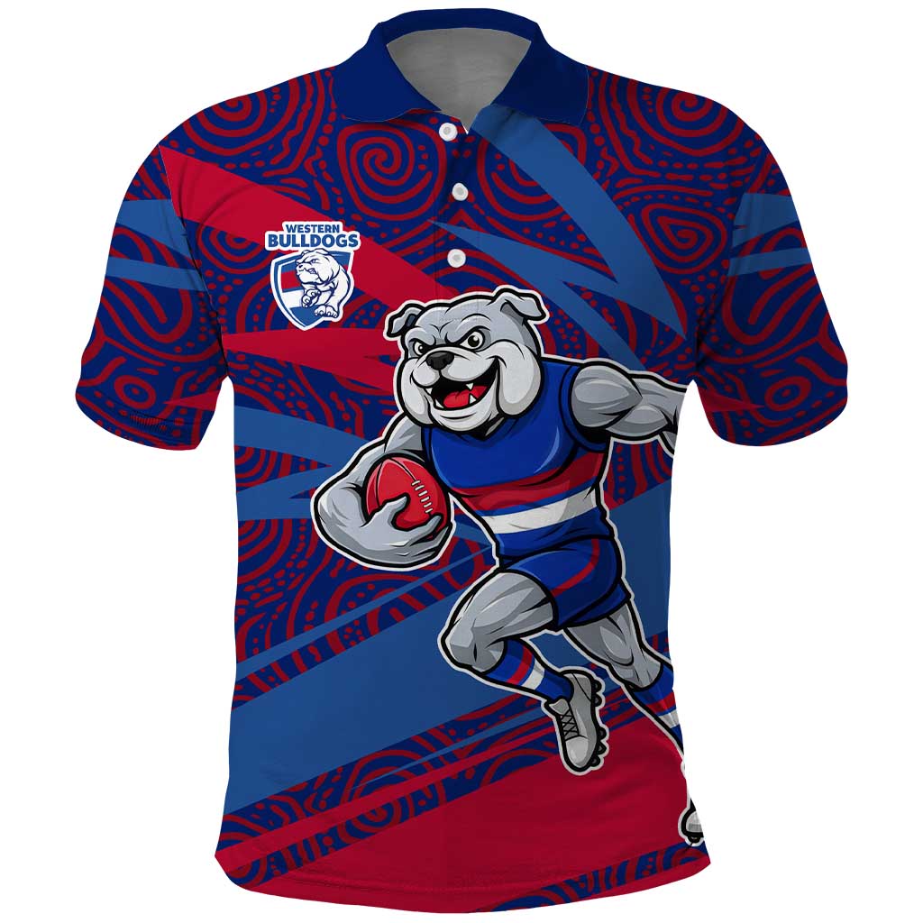 Western Bulldogs Australian Football Polo Shirt Tough Bulldog Mascot Art With Indigenous Pattern Art