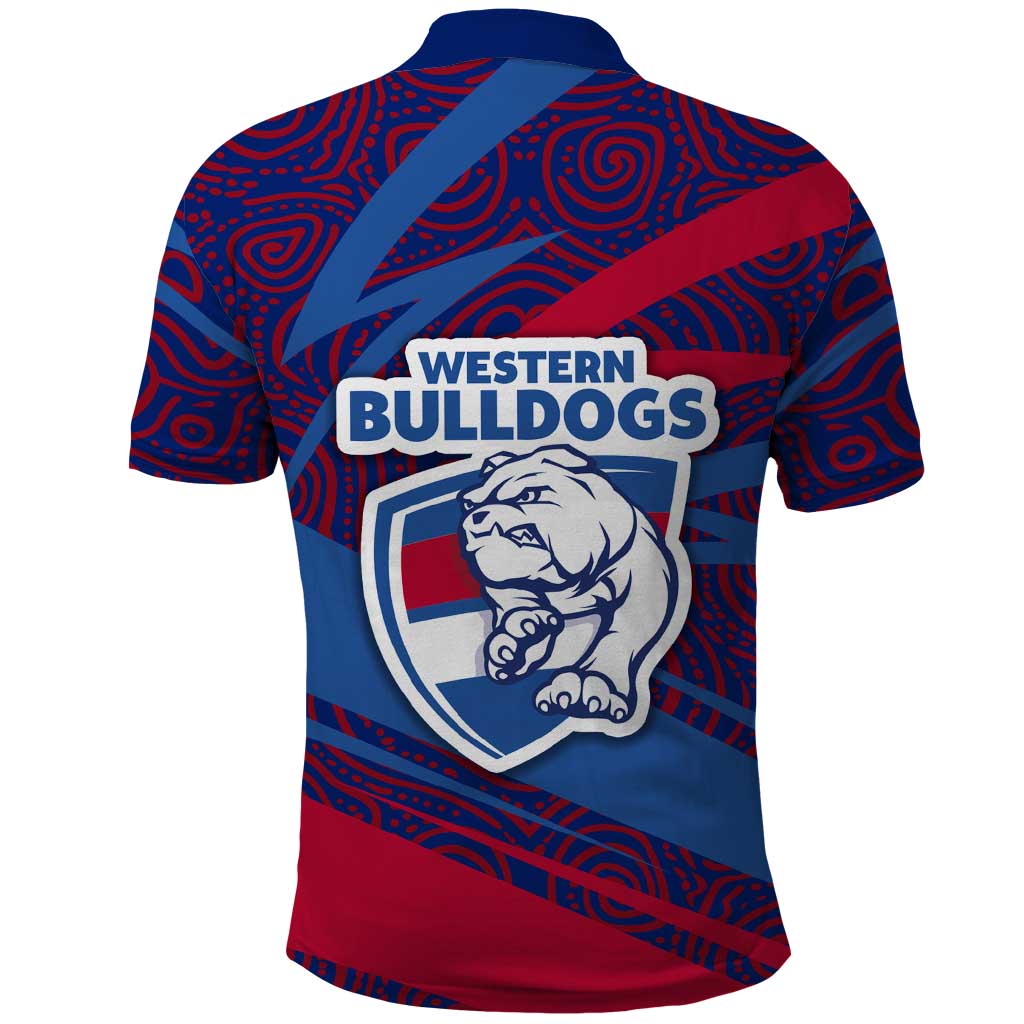 Western Bulldogs Australian Football Polo Shirt Tough Bulldog Mascot Art With Indigenous Pattern Art