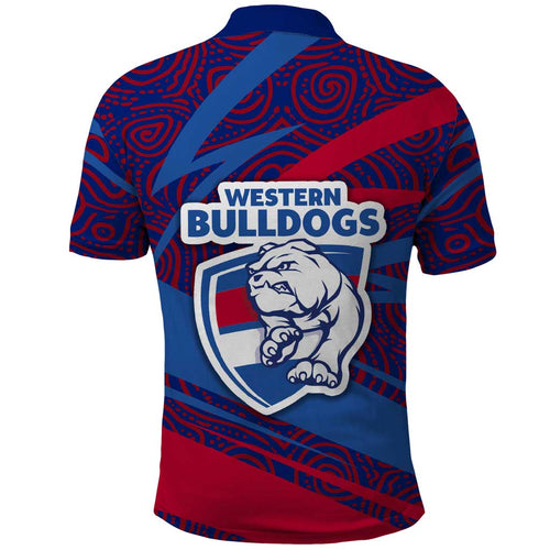 Western Bulldogs Australian Football Polo Shirt Tough Bulldog Mascot Art With Indigenous Pattern Art