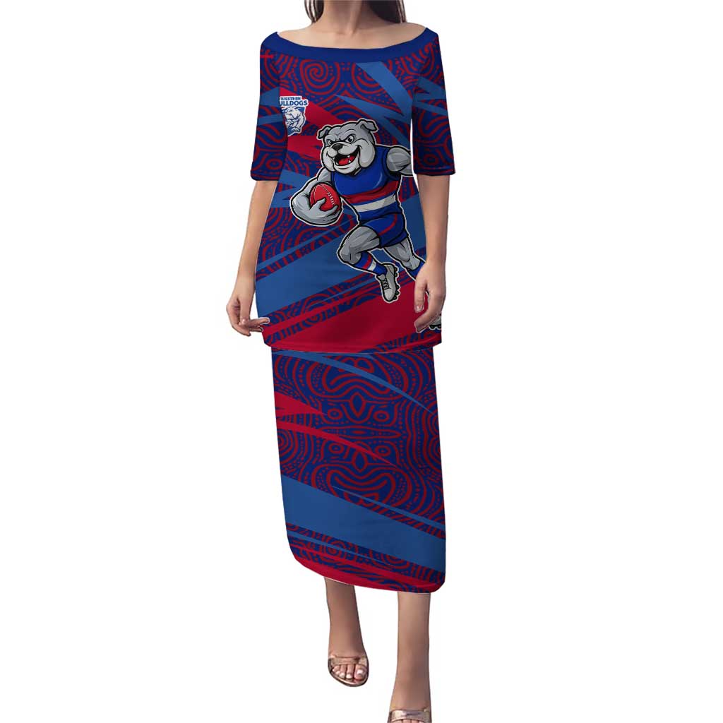 Western Bulldogs Australian Football Puletasi Tough Bulldog Mascot Art With Indigenous Pattern Art