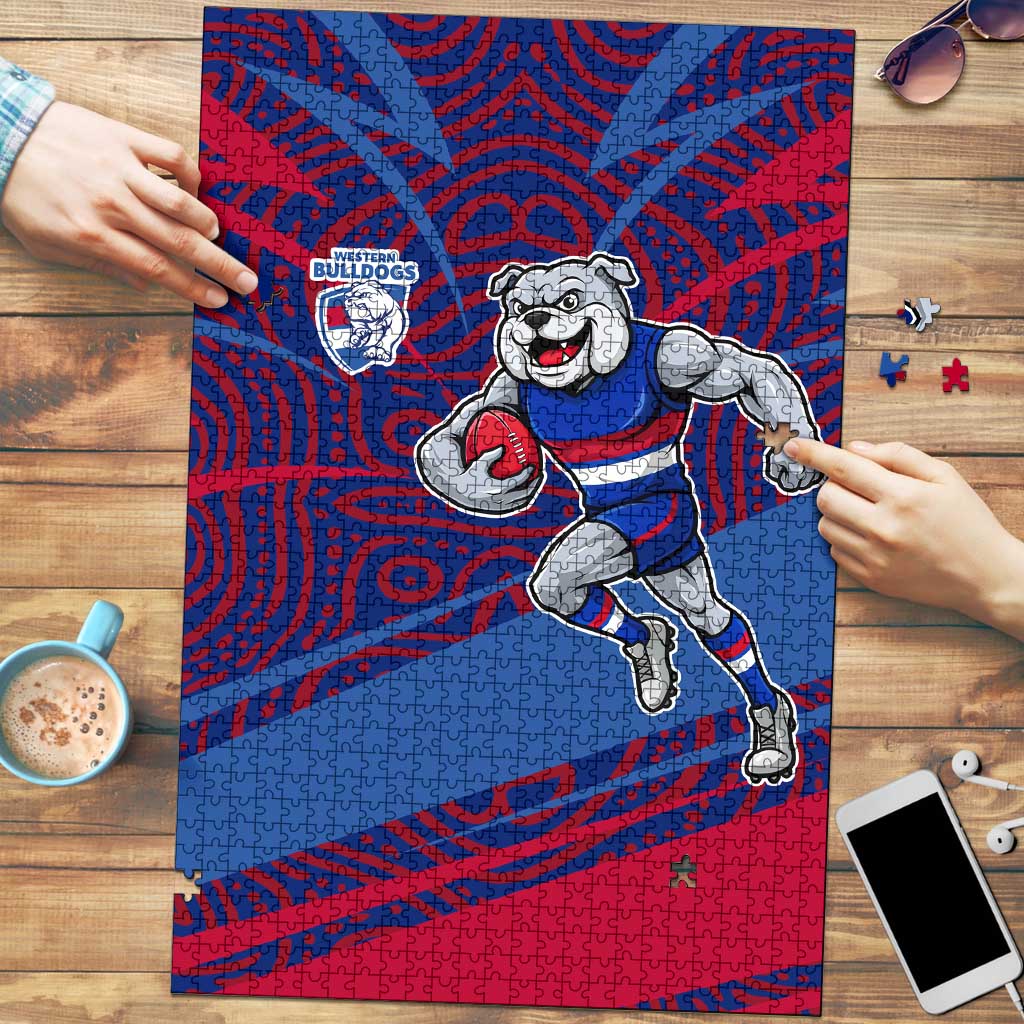 Western Bulldogs Australian Football Puzzle Tough Bulldog Mascot Art With Indigenous Pattern Art