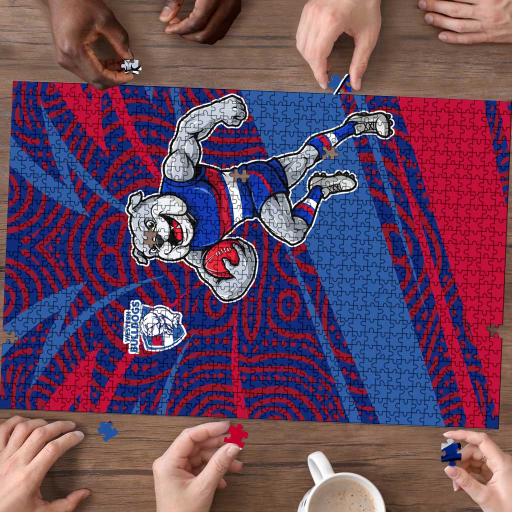 Western Bulldogs Australian Football Puzzle Tough Bulldog Mascot Art With Indigenous Pattern Art