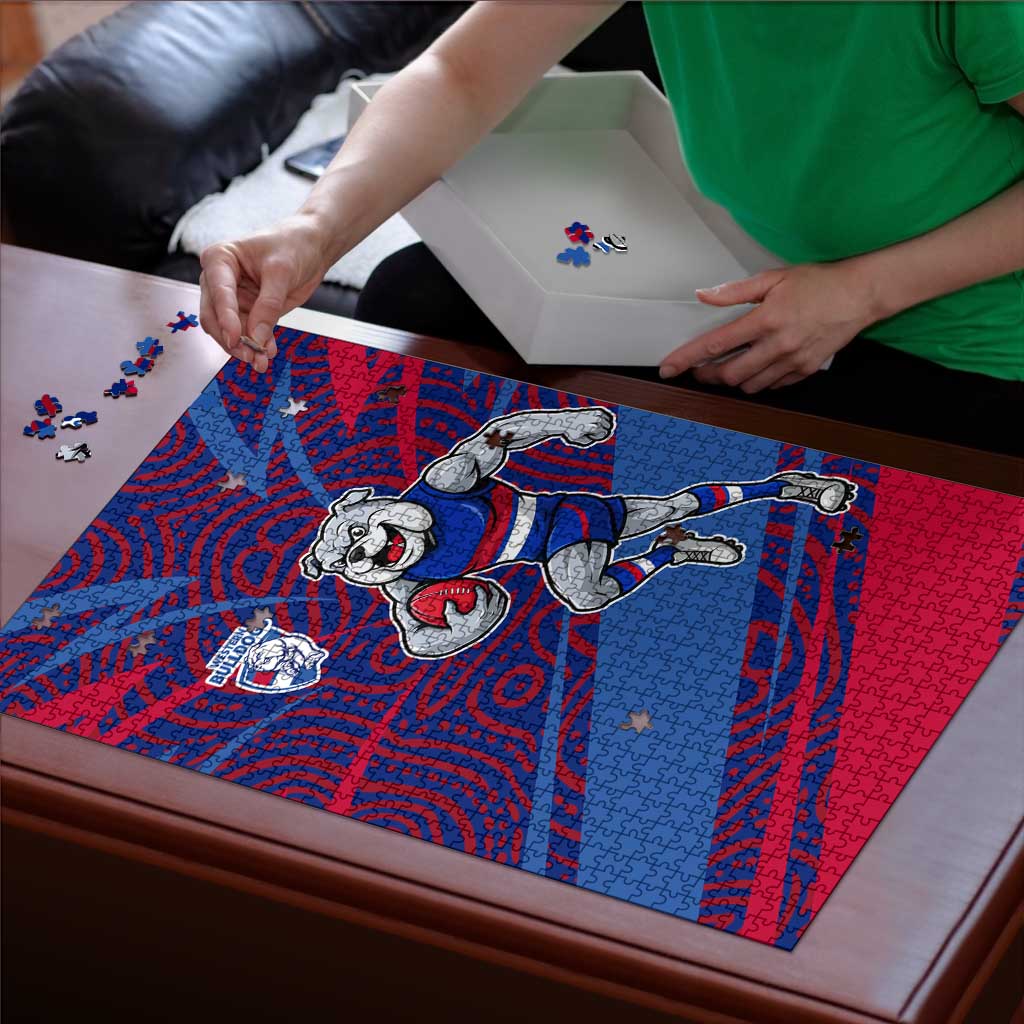 Western Bulldogs Australian Football Puzzle Tough Bulldog Mascot Art With Indigenous Pattern Art