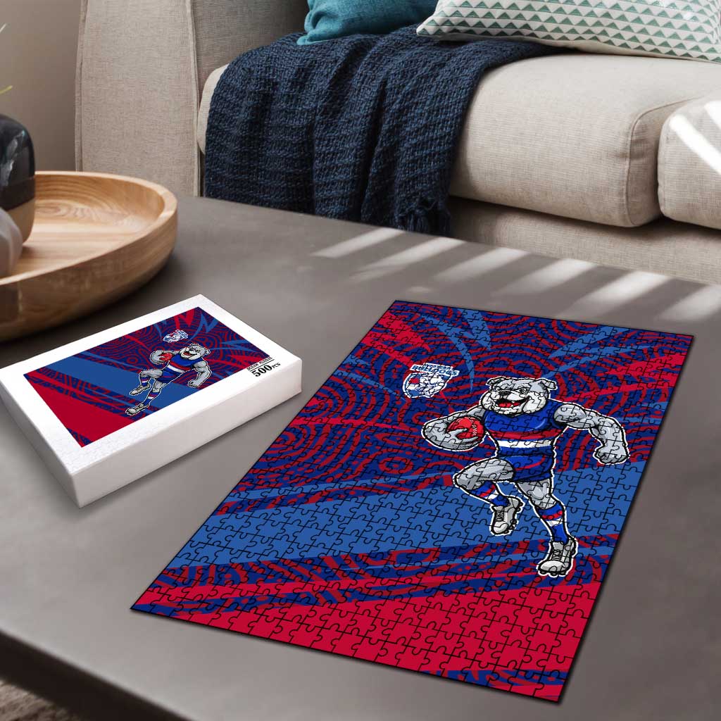 Western Bulldogs Australian Football Puzzle Tough Bulldog Mascot Art With Indigenous Pattern Art