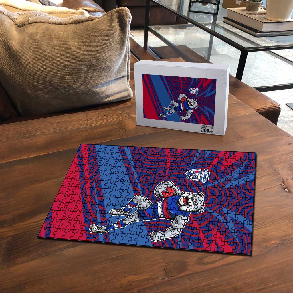 Western Bulldogs Australian Football Puzzle Tough Bulldog Mascot Art With Indigenous Pattern Art
