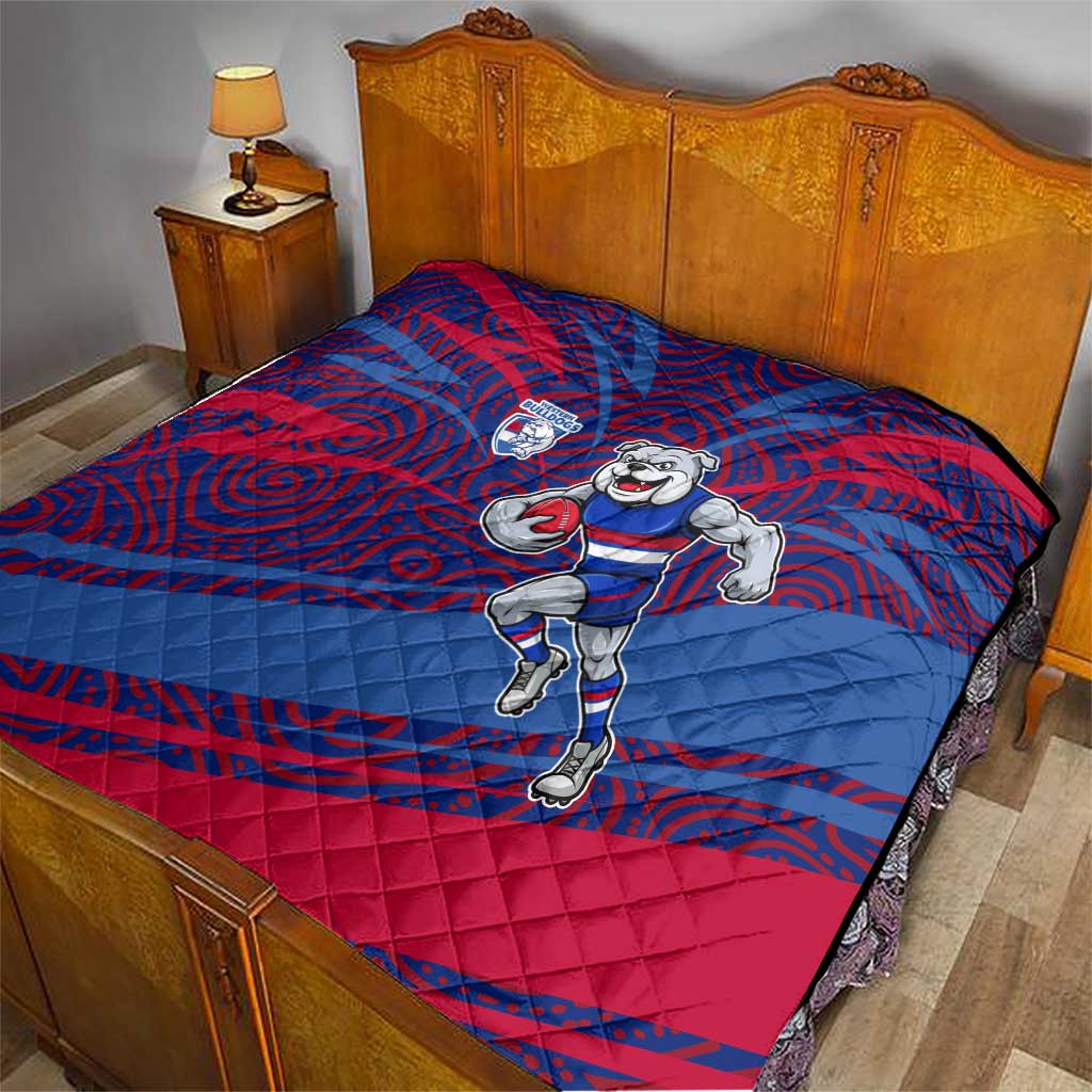 Western Bulldogs Australian Football Quilt Tough Bulldog Mascot Art With Indigenous Pattern Art
