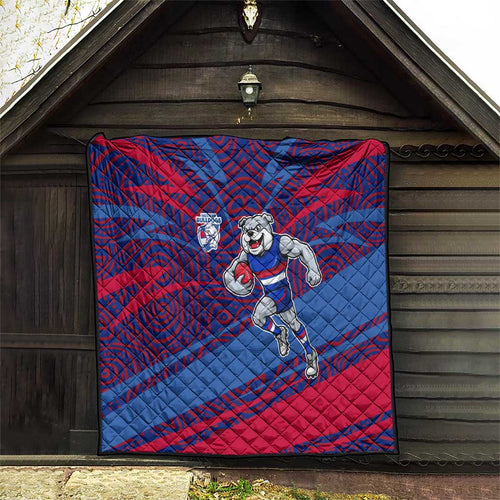 Western Bulldogs Australian Football Quilt Tough Bulldog Mascot Art With Indigenous Pattern Art