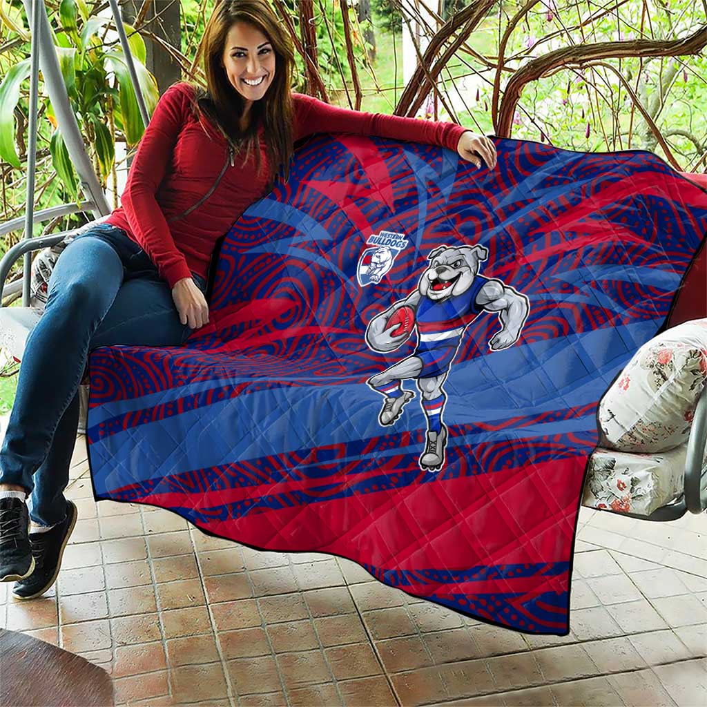 Western Bulldogs Australian Football Quilt Tough Bulldog Mascot Art With Indigenous Pattern Art