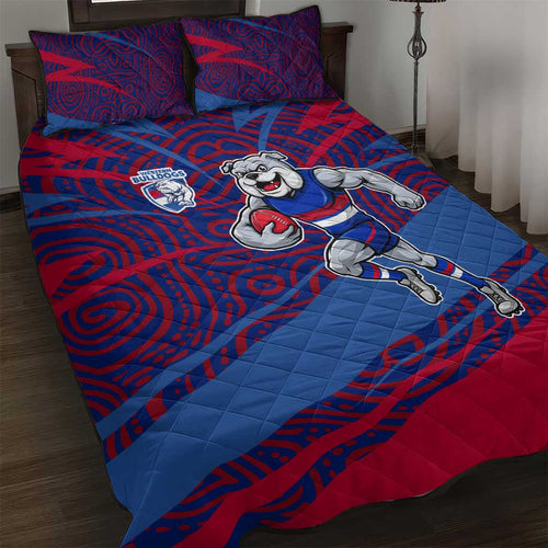 Western Bulldogs Australian Football Quilt Bed Set Tough Bulldog Mascot Art With Indigenous Pattern Art
