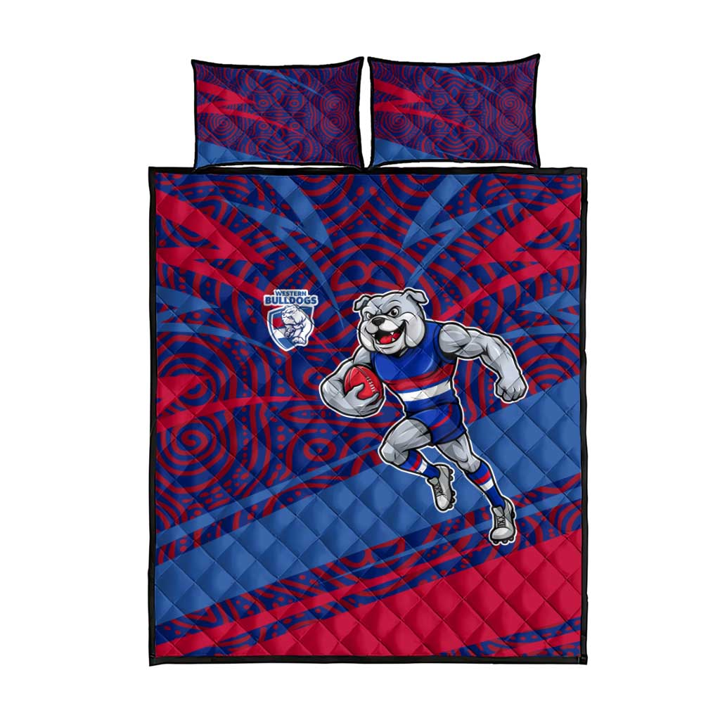 Western Bulldogs Australian Football Quilt Bed Set Tough Bulldog Mascot Art With Indigenous Pattern Art