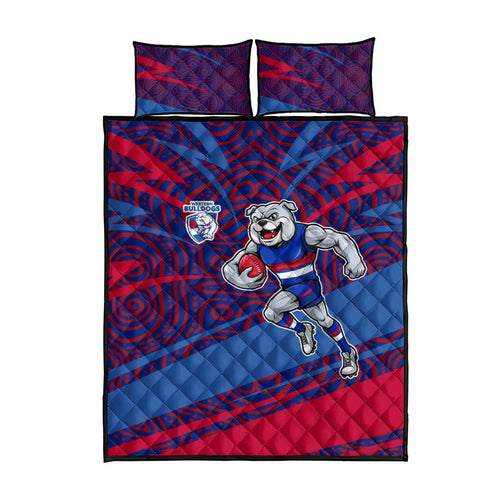 Western Bulldogs Australian Football Quilt Bed Set Tough Bulldog Mascot Art With Indigenous Pattern Art