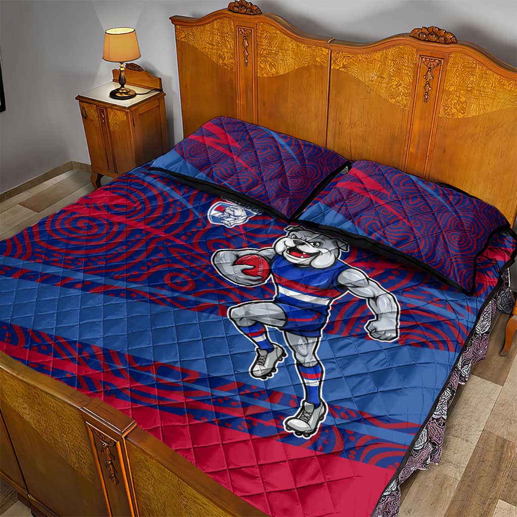 Western Bulldogs Australian Football Quilt Bed Set Tough Bulldog Mascot Art With Indigenous Pattern Art