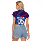 Western Bulldogs Australian Football Raglan Cropped T Shirt Tough Bulldog Mascot Art With Indigenous Pattern Art
