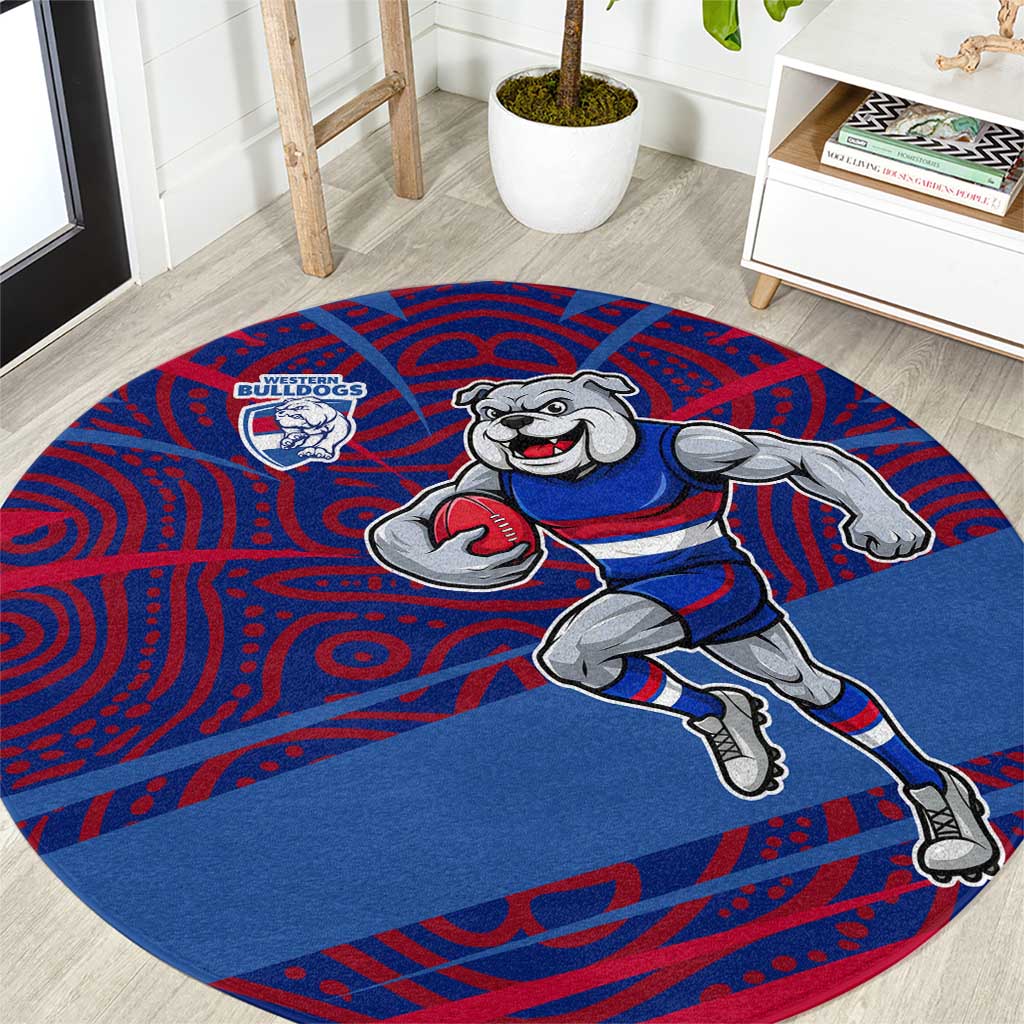 Western Bulldogs Australian Football Round Carpet Tough Bulldog Mascot Art With Indigenous Pattern Art