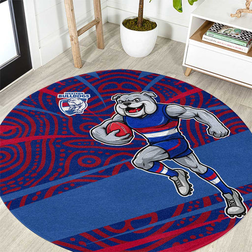 Western Bulldogs Australian Football Round Carpet Tough Bulldog Mascot Art With Indigenous Pattern Art