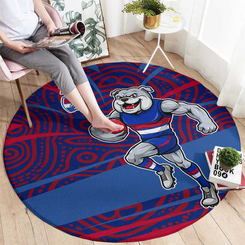 Western Bulldogs Australian Football Round Carpet Tough Bulldog Mascot Art With Indigenous Pattern Art