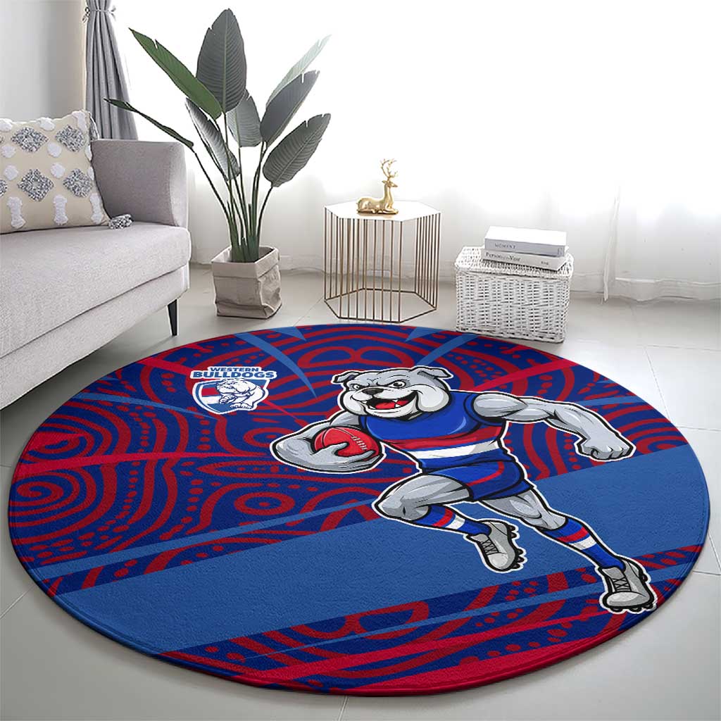 Western Bulldogs Australian Football Round Carpet Tough Bulldog Mascot Art With Indigenous Pattern Art
