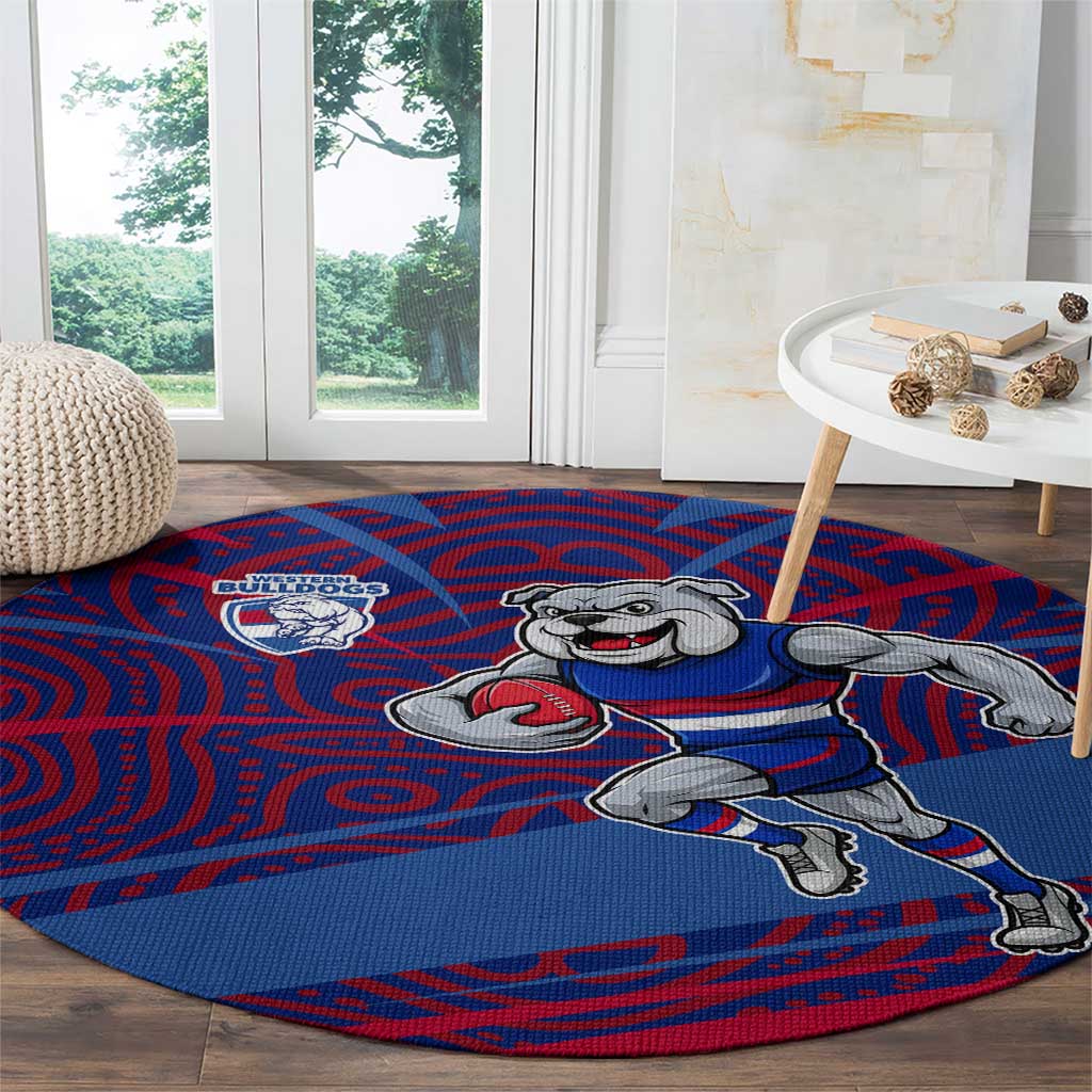 Western Bulldogs Australian Football Round Carpet Tough Bulldog Mascot Art With Indigenous Pattern Art