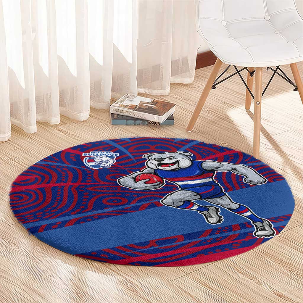 Western Bulldogs Australian Football Round Carpet Tough Bulldog Mascot Art With Indigenous Pattern Art