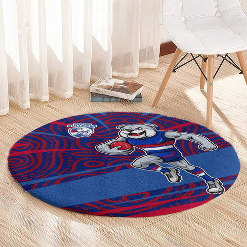 Western Bulldogs Australian Football Round Carpet Tough Bulldog Mascot Art With Indigenous Pattern Art