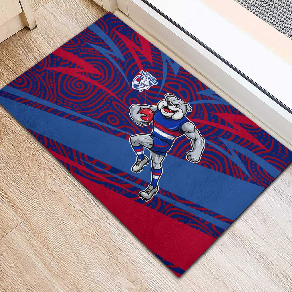 Western Bulldogs Australian Football Rubber Doormat Tough Bulldog Mascot Art With Indigenous Pattern Art