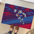 Western Bulldogs Australian Football Rubber Doormat Tough Bulldog Mascot Art With Indigenous Pattern Art