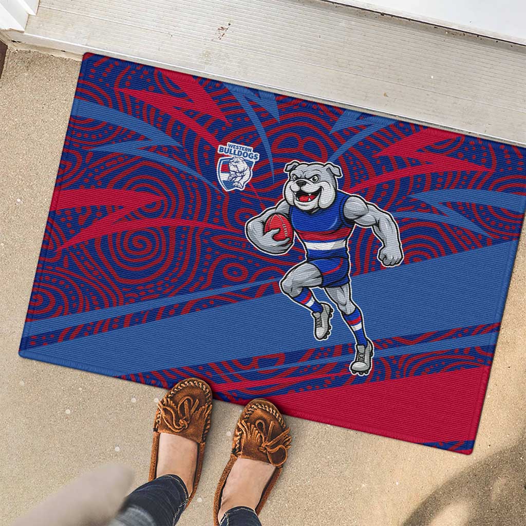Western Bulldogs Australian Football Rubber Doormat Tough Bulldog Mascot Art With Indigenous Pattern Art
