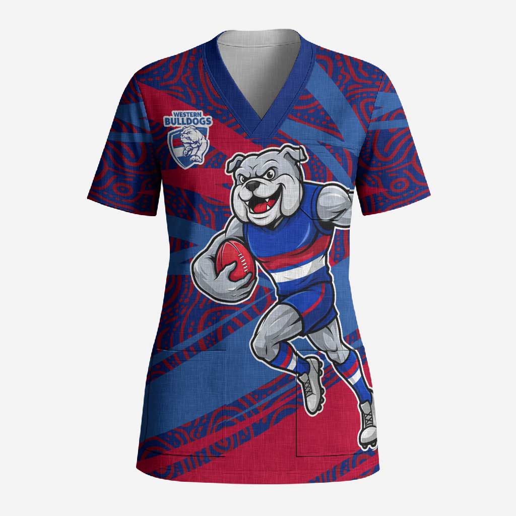 Western Bulldogs Australian Football Scrub Top Tough Bulldog Mascot Art With Indigenous Pattern Art