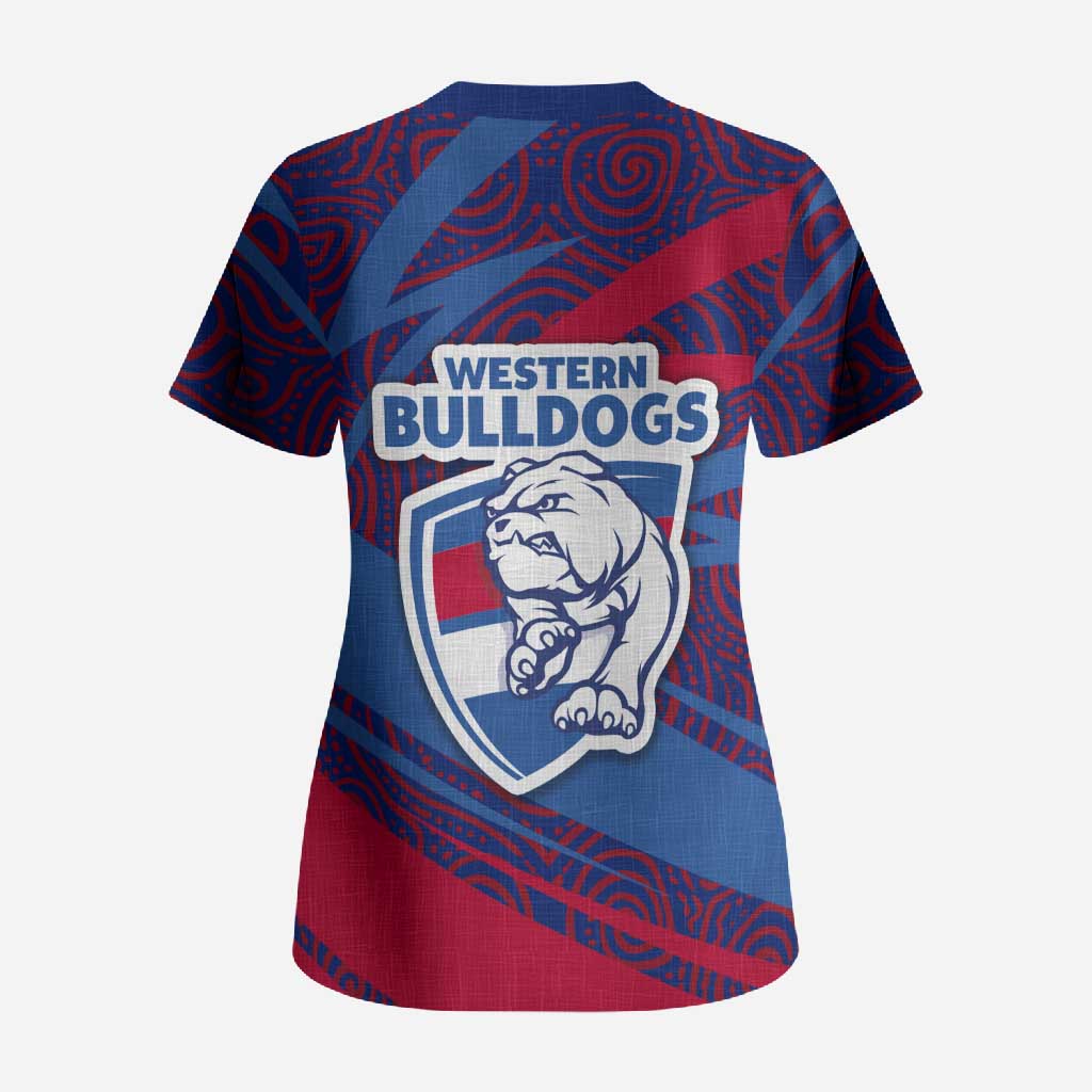Western Bulldogs Australian Football Scrub Top Tough Bulldog Mascot Art With Indigenous Pattern Art