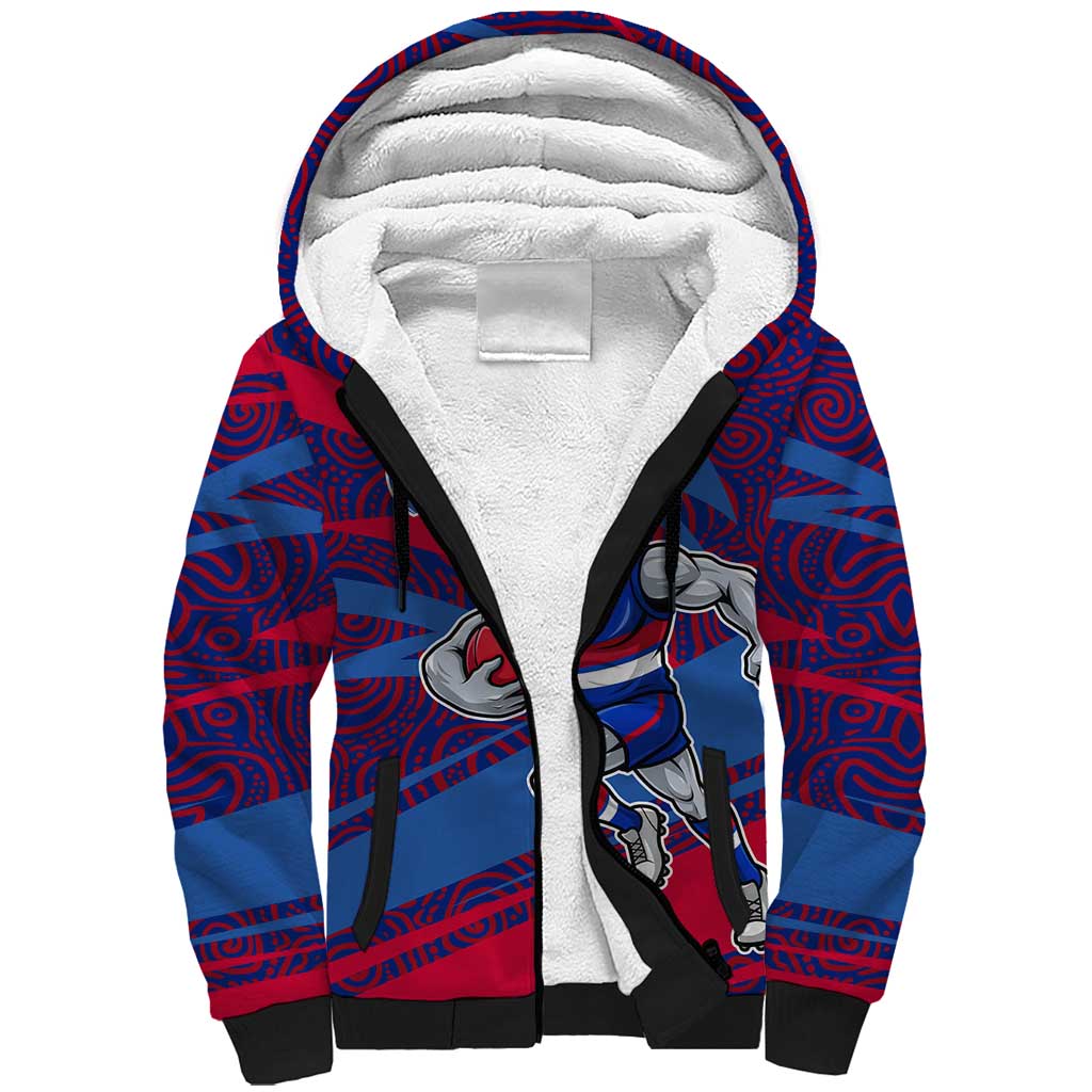 Western Bulldogs Australian Football Sherpa Hoodie Tough Bulldog Mascot Art With Indigenous Pattern Art