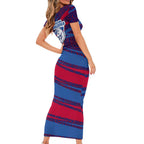 Western Bulldogs Australian Football Short Sleeve Bodycon Dress Tough Bulldog Mascot Art With Indigenous Pattern Art